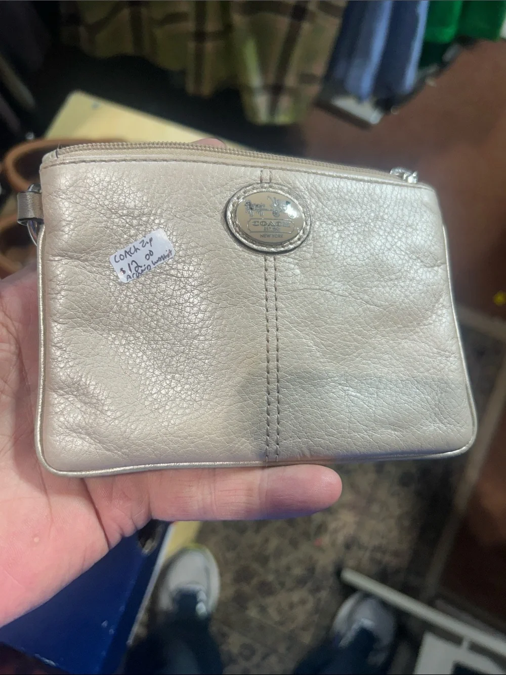 Coach Metallic Cream Leather Cosmetic Pouch